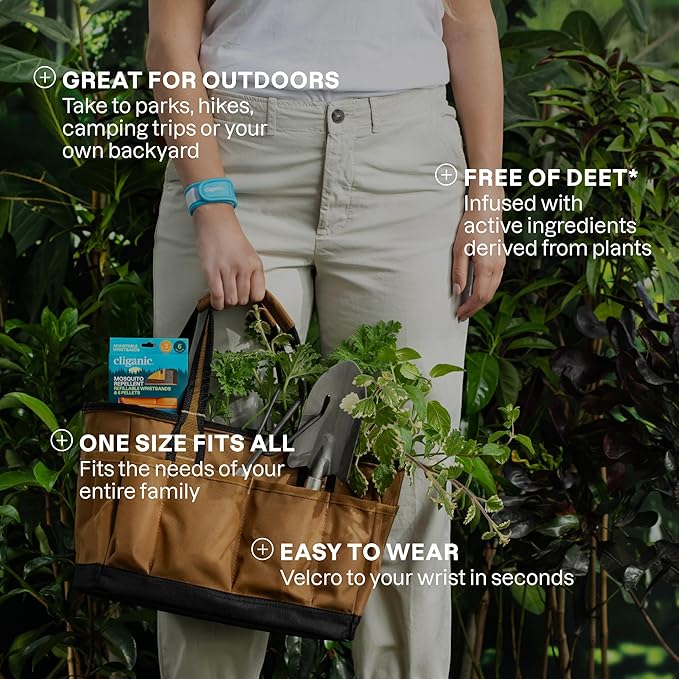 Cliganic Mosquito Repellent Pack (2 Wristbands + 4 Refill Pellets) - Adjustable, Natural DEET-Free, Essential Oil Infused