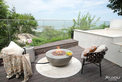 AMS Fireplace | Modeno | Roca | Fire Pit Table | Cover and Lava Rocks Included | (Fuel: Propane Gas - Light Gray)
