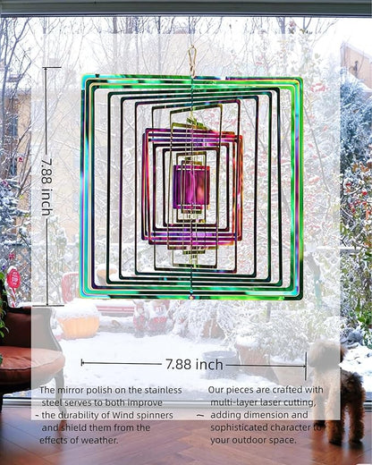 3D Square Wind Spinner - Flowing Light Effect, Purple-Green Gradient Metal Spinner for Outdoor Garden Decor, Unique Gift for Mom & Women
