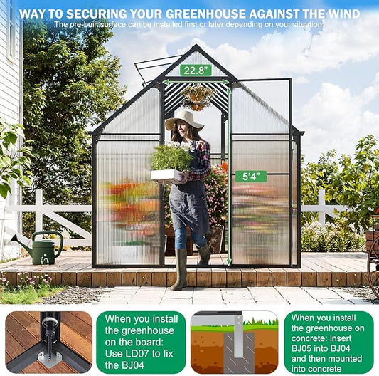 CDCASA 16x6 FT Greenhouse for Outdoors, Easy Assembly Large Aluminum Heavy Duty Polycarbonate Greenhouses Kit w/2 Window, Swing Door, Walk-in Green House for Outsides, Sunroom, Backyard, Garden