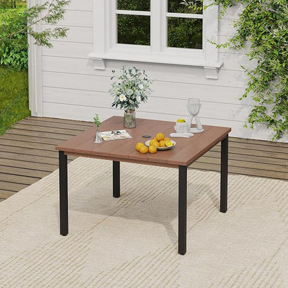 VICLLAX 5 Pieces Outdoor Dining Set, Patio Furniture Set of 4 Patio Swivel Dining Chairs and Square Patio Table, Mixed Brown Chairs & Walnut Tabletop
