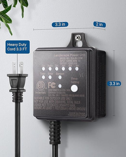 DEWENWILS 30W Outdoor Low Voltage Transformer with Timer and Photocell Light Sensor, 12V DC, ETL Listed