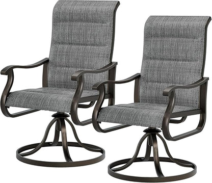 UDPATIO Patio Swivel Dining Chairs Set of 2, Outdoor Dining Chairs High Back with Padded All Weather Breathable Textilene, Metal Rocking Frame for Lawn Garden Backyard, Dark Grey