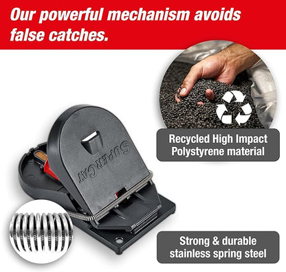 SWISSINNO Mousetraps & Mice Traps for Home - PRO SuperCat - 4 Traps – Pre-Baited Snap Traps with Precision Trigger – Instant Catch & Kill – Indoor & Outdoor Use – Easy Set No-Touch Disposal