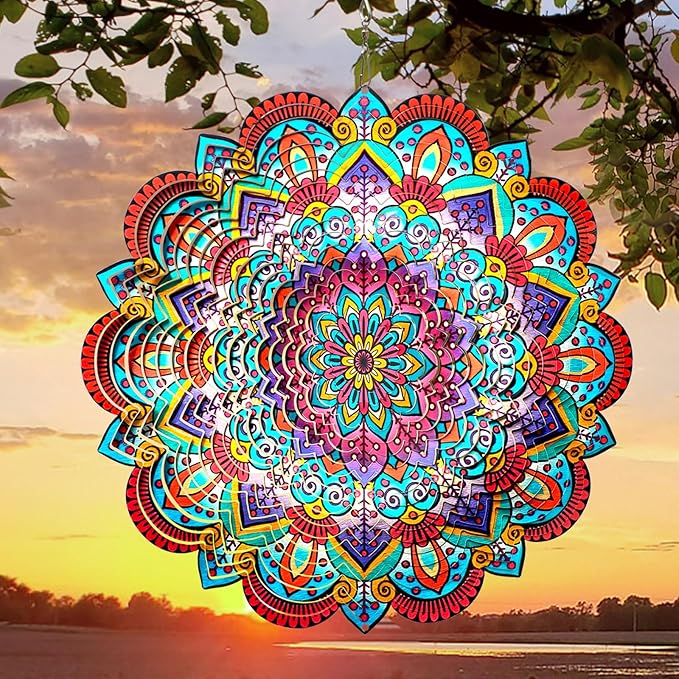 Goolyrusim Wind Spinner Mandala Sunflower, Wind Spinners for Yard Garden, 12in 3D Hanging Wind Sculpture Kinetic Metal Art Decor, Outdoor Decoration Ornament Mandala/Housewarming Gifts for Women/Men