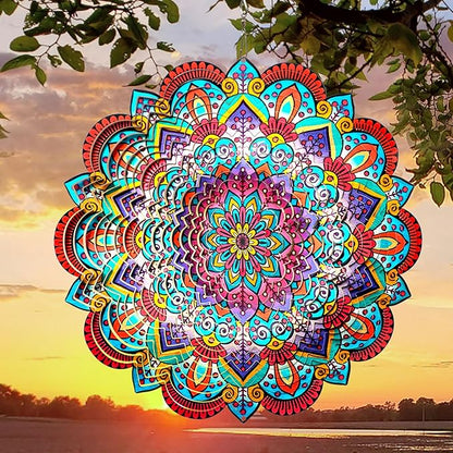 Goolyrusim Wind Spinner Mandala Sunflower, Wind Spinners for Yard Garden, 12in 3D Hanging Wind Sculpture Kinetic Metal Art Decor, Outdoor Decoration Ornament Mandala/Housewarming Gifts for Women/Men
