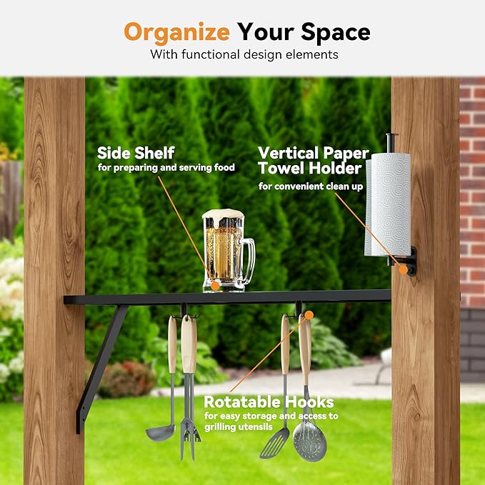 Modern Shade Woodberry Grill Gazebo 6' X 12', Cedar Wood Gazebo with Dual bar Tops & Shelves, Patio Pavilion with Galvanized Steel Roof, USB and USB-C Charging Ports for Patio, Garden