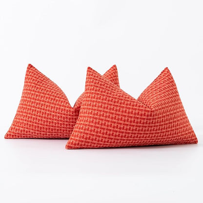 Kevin Textile Outdoor Waterproof Throw Pillow Covers Pack of 2 Farmhouse Decorative Cushion Covers for Garden Patio Tent Balcony Bench Couch Sofa 12x20 Inch, Red