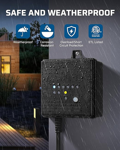 DEWENWILS 60W 120V AC to 12V DC Outdoor Low Voltage Transformer with Timer and Photocell Light Sensor, Weatherproof, Specially for LED Landscape Lighting, Spotlight, Pathway Light, ETL Listed