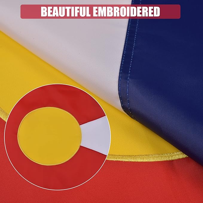 Colorado State Flag 4x6 Ft Deluxe Full Embroidered Premium Polyester Durable CO Outside Flag with Sewn Stripes and Brass Grommets for Indoor/Outdoor