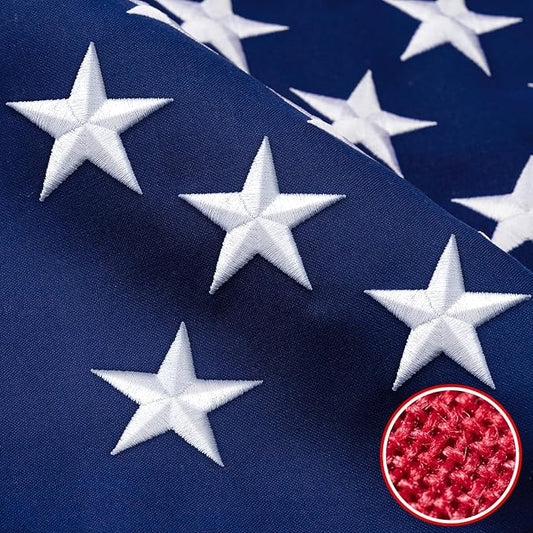 American Flag 5x8 FT TearProof Series, Heavy Duty Tough Spun Polyester USA Flags High Wind for Outside Outdoor with Durable Embroidered Stars Sewn Stripes 3 Brass Grommets