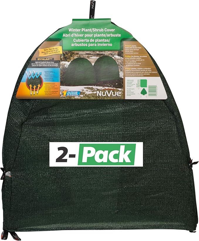 NuVue Products 22253 Winter Snow and Ice Covers for Plants, Shrubs, and Small Trees, Winter Shrub Covers for Snow and Freeze Protection, Pack of 2, Green, 36" x 36" x 38"