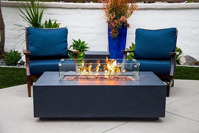 AMS Creations | Chelsea 55 inch Rectangular Wavy Dark Gray Concrete GFRC Propane Gas Fire Table Pit