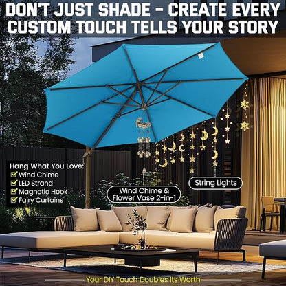 Hotime 10ft Patio Umbrella Outdoor Patio Windproof and Height adjustable, Heavy Duty Aluminum Round Offset Patio Umbrella Cantilever Pool Umbrella with 360°Rotation for Garden Deck Pool, Light Blue