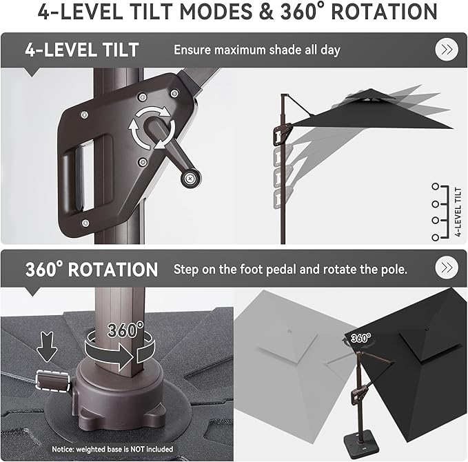 10 X 13 FT Cantilever Outdoor Patio Umbrella with Led Lights Large Heavy Duty 360° Rotation Double Top Offset Rectangular Umbrellas for Backyard Garden Pool Outside Deck, Black