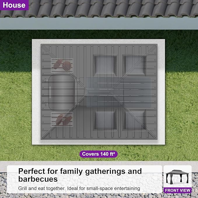 PURPLE LEAF 10' X 14' Patio Hardtop Gazebo Aluminum Outdoor Gazebo with Double Galvanized Steel Roof for Deck Backyard All Weather Outdoor Pavilion Curtain and Netting Included, Light Grey
