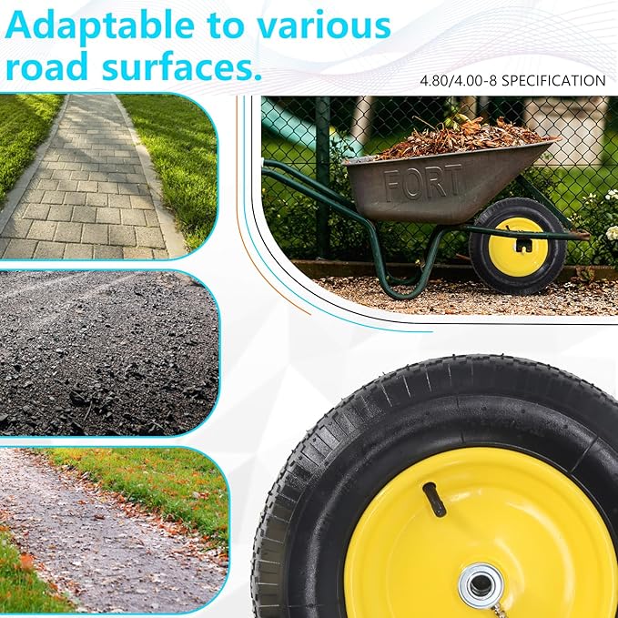 16” Pneumatic Wheelbarrow Tires 4.80/4.00-8" Tire and Wheel with 5/8" 3/4" Bearings 3-7” Centered Hub for Wheelbarrows Garden Trailer Garden Carts Wagon