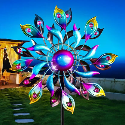 51.9" Peacock Solar Wind Spinner Outdoor Decor – Waterproof LED Lighted Garden Art with Adjustable Metal Pole, IP65 Weather Resistant for Yard, Patio