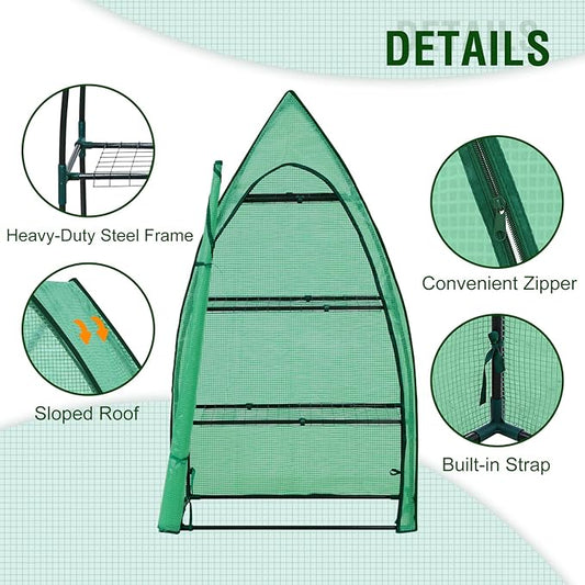 EAGLE PEAK 4-Tier Mini Greenhouse Portable Green House with Shelves & Weather-Resistant PE Cover, Small Greenhouse for Seedlings & Gardening Gifts, 35x18x63 in, Clear/Green