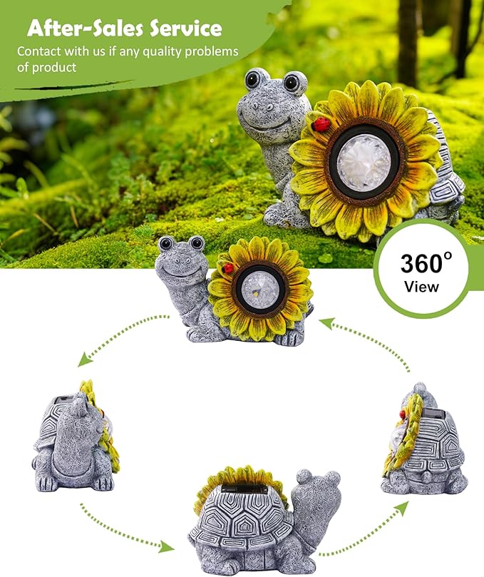 Nacome Solar Turtle Garden Decor with Sunflower: Outdoor Clearance Statues Lights for Outside Lawn Ornaments Porch Patio Balcony Yard - Birthday Gifts for Mom Grandma Women(Grey)