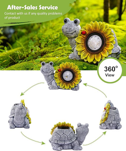 Nacome Solar Turtle Garden Decor with Sunflower: Outdoor Clearance Statues Lights for Outside Lawn Ornaments Porch Patio Balcony Yard - Birthday Gifts for Mom Grandma Women(Grey)