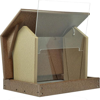 DutchCrafters Poly Hanging Hopper Bird Feeder, Large Hanging Bird Feeder for Outside, Outdoors - Amish American Made (Tudor Brown & Weatherwood)