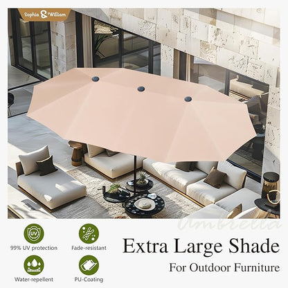 Sophia and William Patio Dining Set for 6, 13ft Patio Umbrella Beige, Removable Seat Cushions, Black 59" Patio Dining Table