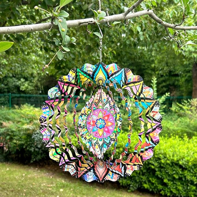 Mandala Wind Spinner 3D Frosted Wind Spinners Hanging for Yard and Garden Wind Sculptures,10" Hanging Wind Spinner Made of Tough Steel Plate