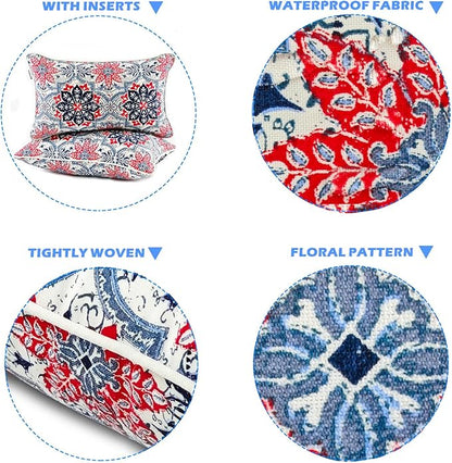 JMGBird Outdoor Lumbar Pillows Pack of 2 Outdoor Decorative Pillows with Insert Included 12×20 Inch Outdoor Pillows for Patio Furniture