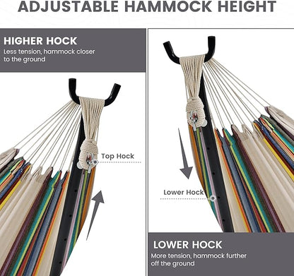 Lazy Daze Hammocks Double Hammock with 9ft Space-Saving Steel Stand Includes Portable Carrying Case, 450 Pounds Capacity (Tan Stripe)