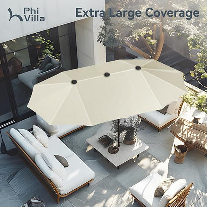 PHI VILLA 13ft Large Patio Umbrellas, Double-Sided Outdoor Market Rectangle Umbrella for Outside, Ivory