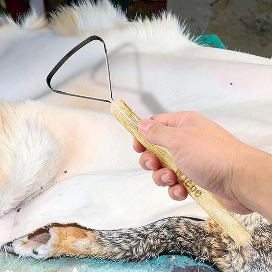 Wiebe Pelt Scraper, Dual-Edge Forged Steel Fleshing Tool with Wood Handle – Precision Hide Scraper for Muskrat, Mink, Small Game & Taxidermy Detail Work