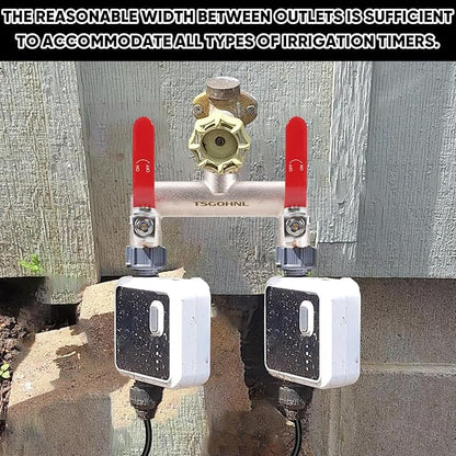 Garden Hose Splitter, 3/4” Rust and Freeze Resistant Outdoor Hose Manifold with 2 Red Extra Long Handles Faucet Adapter-Heavy Duty Brass Nickel Plated 2-Way Valve