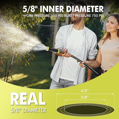 Garden Hose 100FT with 10 Pattern Spray Nozzle - PHLEX PRO Heavy-Duty 5/8'' Rubber 3-Layer Garden Hose - Innovation Flexible Hybrid Lightweight Water Hose, Full Brass Fittings (RyobiGreen)