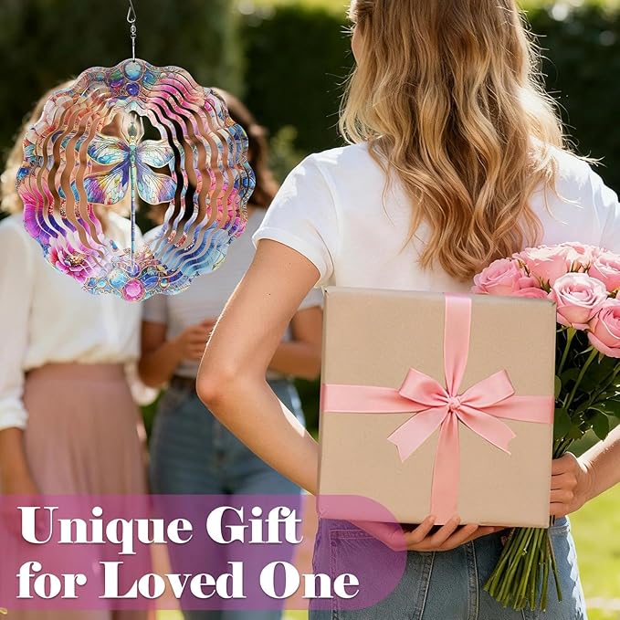 Dragonfly Wind Spinners, Dragonfly Gifts for Women, 12-Inch 3D Kinetic Stainless Steel Metal Wind Spinners Outdoor Indoor Hanging Decor for Garden Yard Art