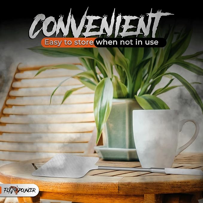 5-Pack Heavy Duty Fly Swatters – Indoor Manual Bug Swatter Set with Long Reach Handle – Stealthy, Durable and Compact Design for Home Use (White)