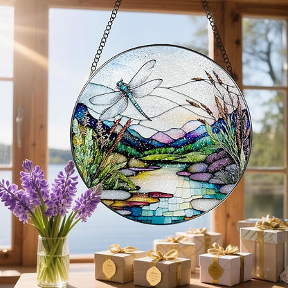 8 Inch Stained Glass Suncatcher Ornament, DOUHASU Dragonfly Sun Catchers Indoor Window, Stained Glass Window Hanging, Home Decor, Dragonfly Lovers Gifts for Her, Women, Mom, Wife