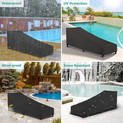 SunPatio Waterproof Outdoor Chaise Lounge Cover , 2 Pack Patio Lounge Chair Covers with Windproof Buckle Straps, UV & Rip & Fade Resistant, All Weather Protection, 80W x 30D x 26H inch, Black