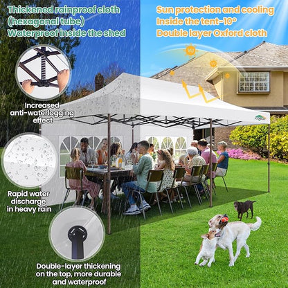 COBIZI 10x20 Pop Up Heavy Duty Canopy with 6 Sidewalls and Hexagonal Legs, Easy up Tent for Parties, Commercial and Wedding, Outdoor Canopy with Roller Bag, Sand Bags, Waterproof & UPF50+ (White)