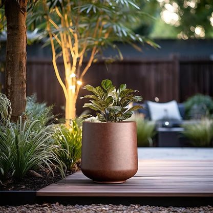 Kante 15.3" Dia Round Concrete Planter, Outdoor Indoor Large Plant Pots Containers with Drainage Hole and Rubber Plug for Home Garden Patio, Rusty