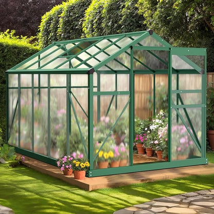 VINGLI 6x10 FT Greenhouse for Outdoors, Twin-Wall Translucent Heavy Duty Polycarbonate Greenhouse Kit with 5 Roof Vents, Weather Resistance for Plants Protection, for Home Gardening (Green, 6x10 FT)