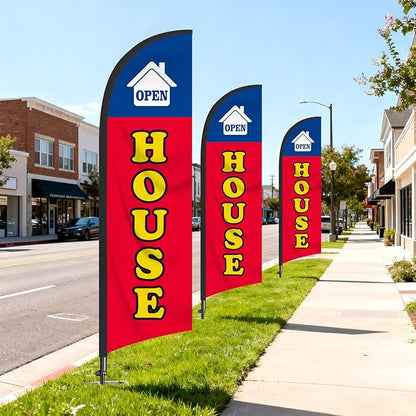 3 Pack Open House Flag for Real Estate 8 Ft Open Feather Flags Banner with Pole Kit and Ground Stake for Outside Outdoor
