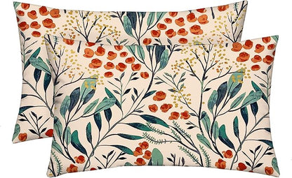 RSH Décor: Set of 2 Lumbar Throw Pillows | Indoor/Outdoor All Weather Polyester Fabric | Decorative Accent Cushions for Patio Furniture | Reversible | 26” x 16" | Gould Red Blue Floral - Made in USA