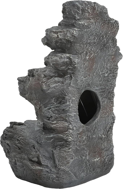 5-Tiered Concrete Tall Slim Fountain, 23.85" H –LED-Lit Column, Space-Saving Modern Outdoor Accent, All-Weather Resistant