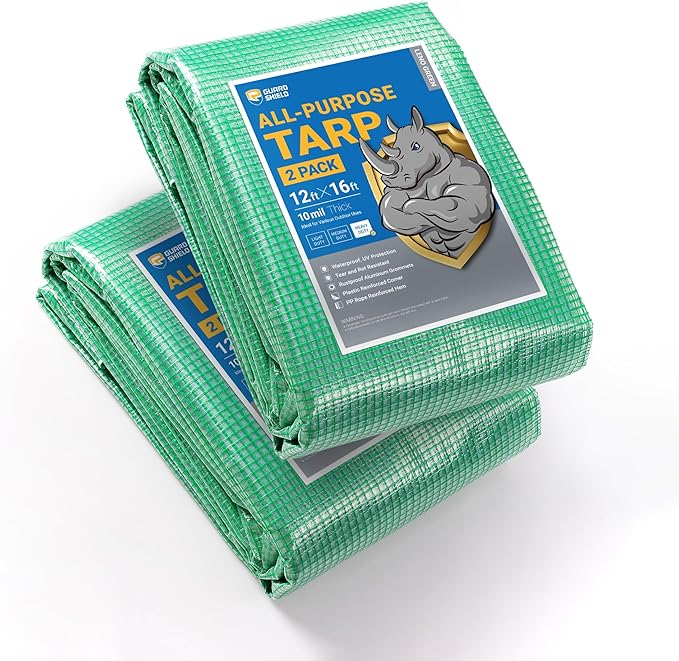 GUARD SHIELD Clear Green Tarp Heavy Duty 12x16 Feet Waterproof for Greenhouse Outdoor Garden Poly Cover UV Resistant 3x3 Weave 10mil (2-Pack)