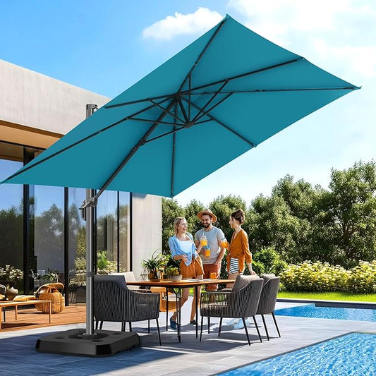 Hotime 10x10ft Large Cantilever Patio Umbrellas - Upgrade and Intensify - with 360 Rotation and 5 Angles Adjustment - Aluminum Offset Pool Umbrella Square Outdoor Umbrella for Patio Garden