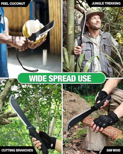 MOSSY OAK Machete with Saw, 19" Sharp Machete with Sheath, Ergonomic No-Slip Handle, Machetes for Bushcraft, Outdoor Hunting, Garden Cutting Trees and Yard Work