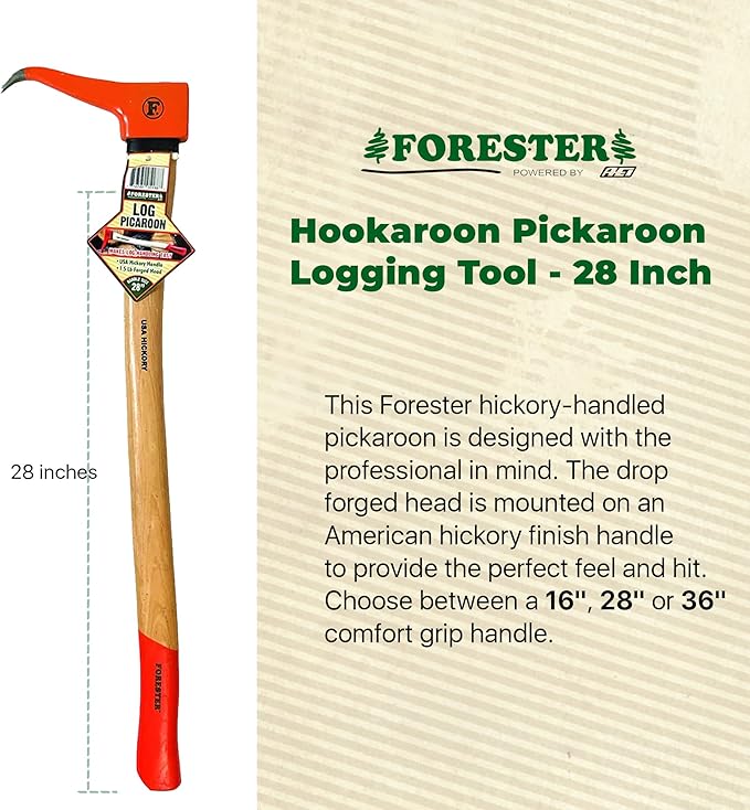 FORESTER Pickaroon Logging Tool 28in | USA Hickory Handle | Hookaroon Logging Tool | Log Roller Tool & Forestry Tools for Dragging and Stacking Logs