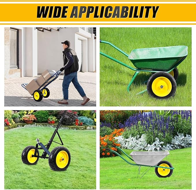 MZREXN 4.80/4.00-8" Flat Free Tire and Wheel 15" Solid Wheelbarrow Tires 3.00-4.00/4.80-8" with 5/8" & 3/4" Bearings, 3" Centered Hub for Hand Truck Garden Trailers Utility Cart Yard Wagon 2PCS Yellow