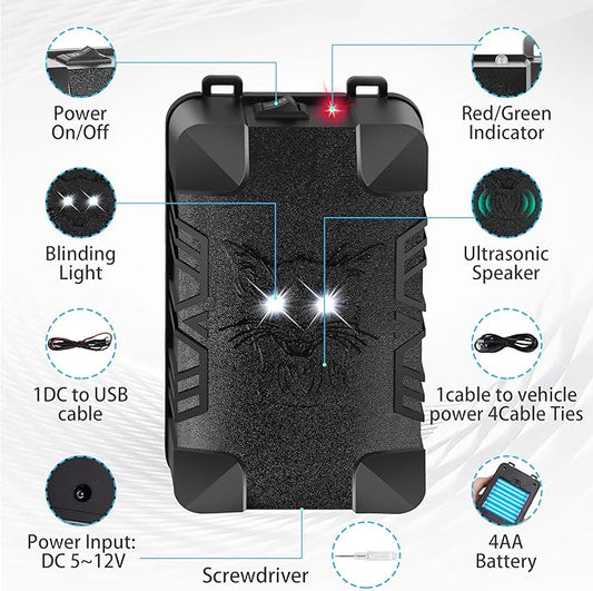 Metessi Ultrasonic Rodent Repellent, Rodent Repellent for Car Engines,Battery Powered Under Hood Animal Repeller with Flashing Strobe Light for Automobile, Truck, Garage, Attic, Barn (2)